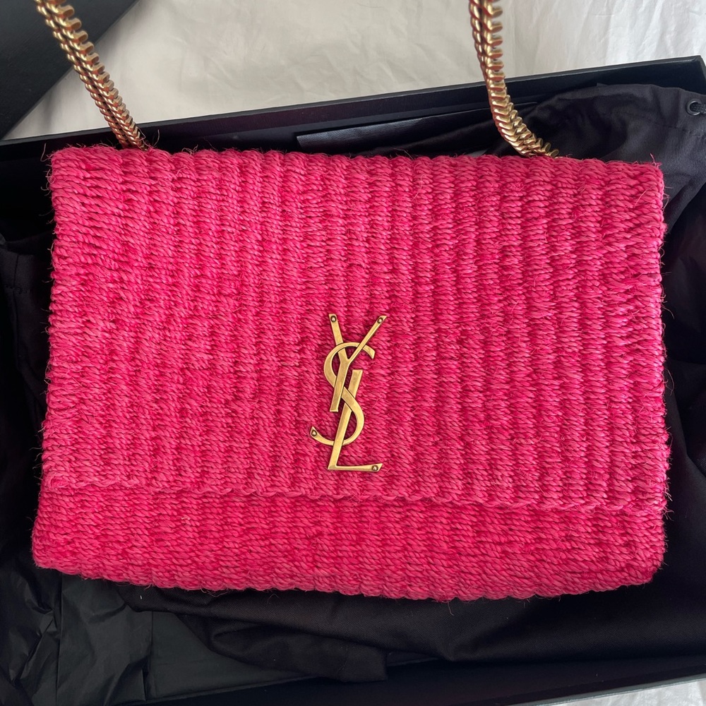 Yves Saint Laurent Hot Pink Woven Shoulder Bag with Gold Hardware